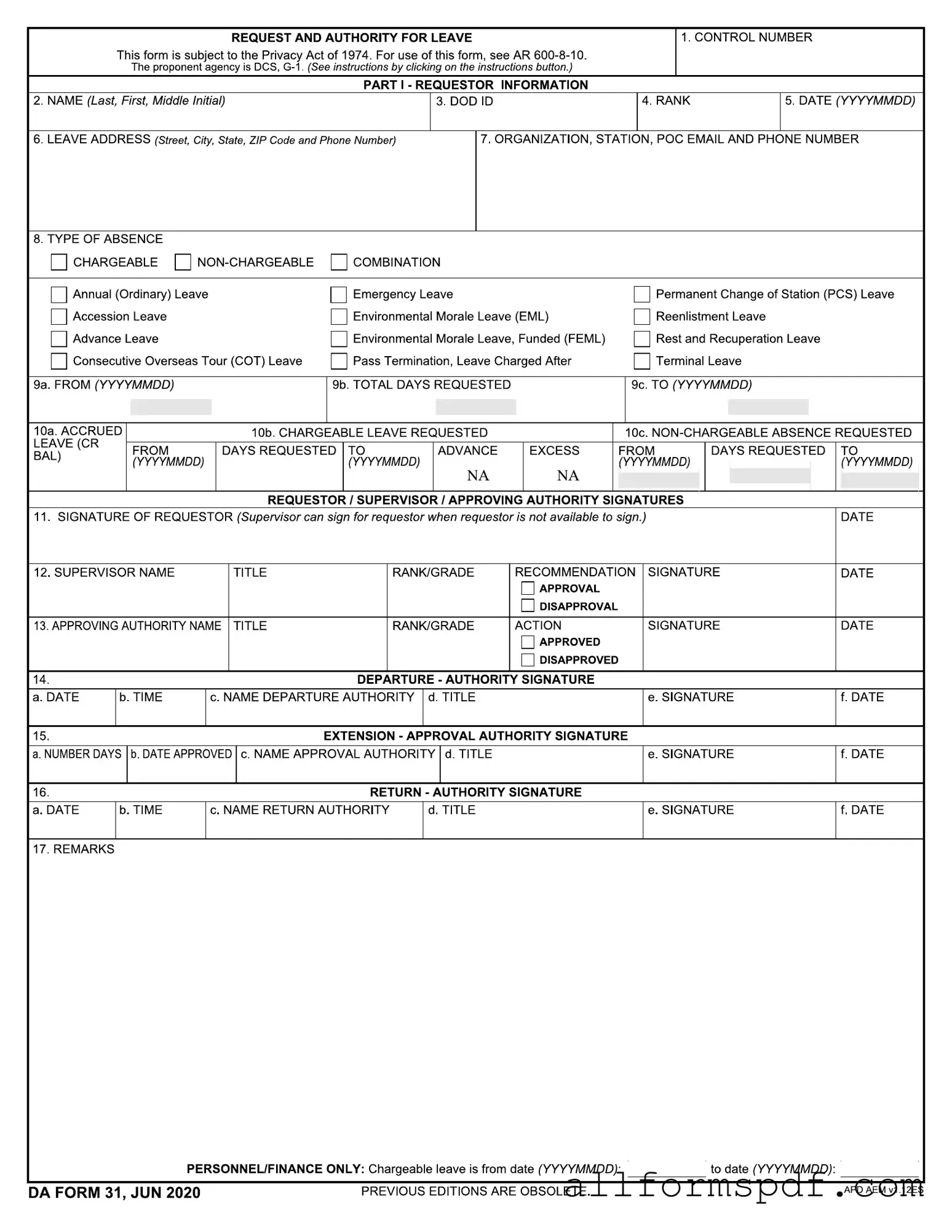 Fill Out Your Da 31 Form
