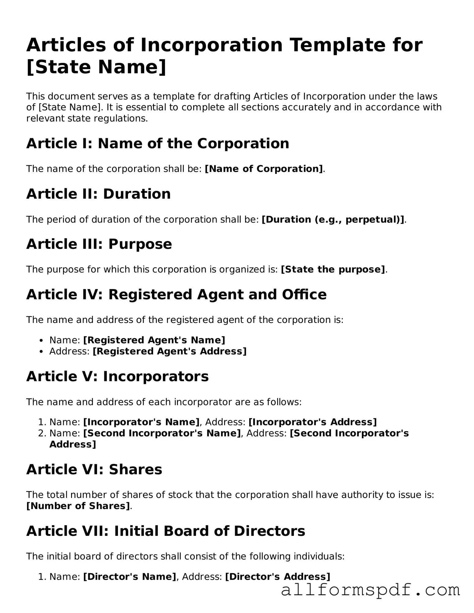 Printable Articles of Incorporation Form