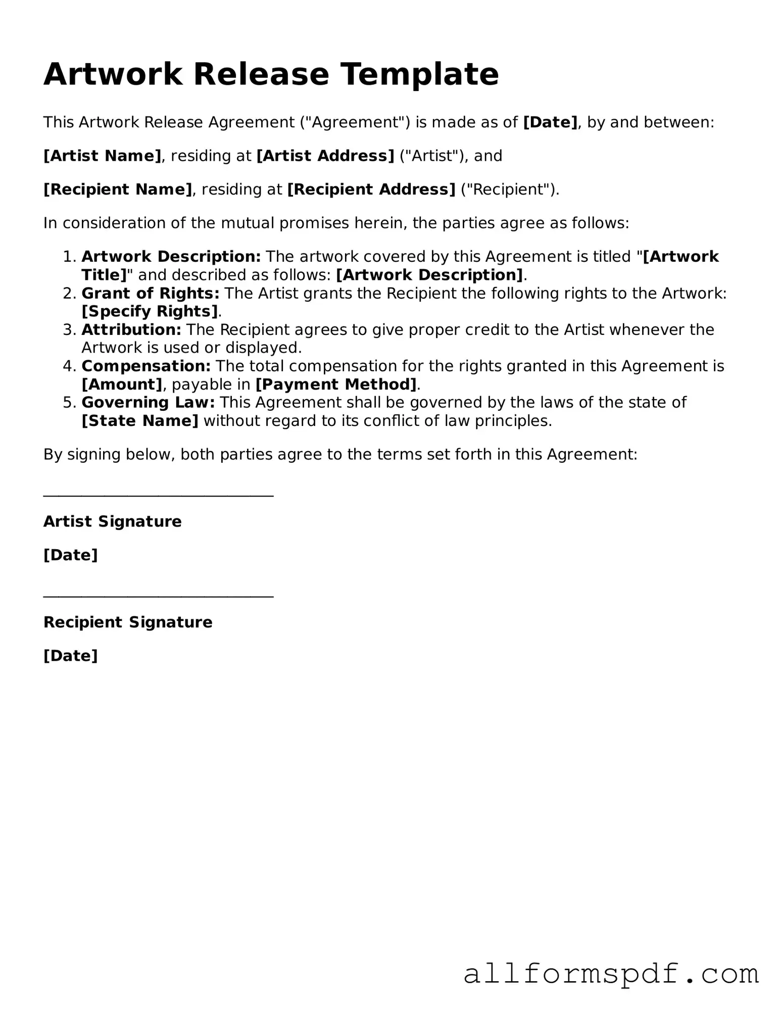 Printable Artwork Release Form