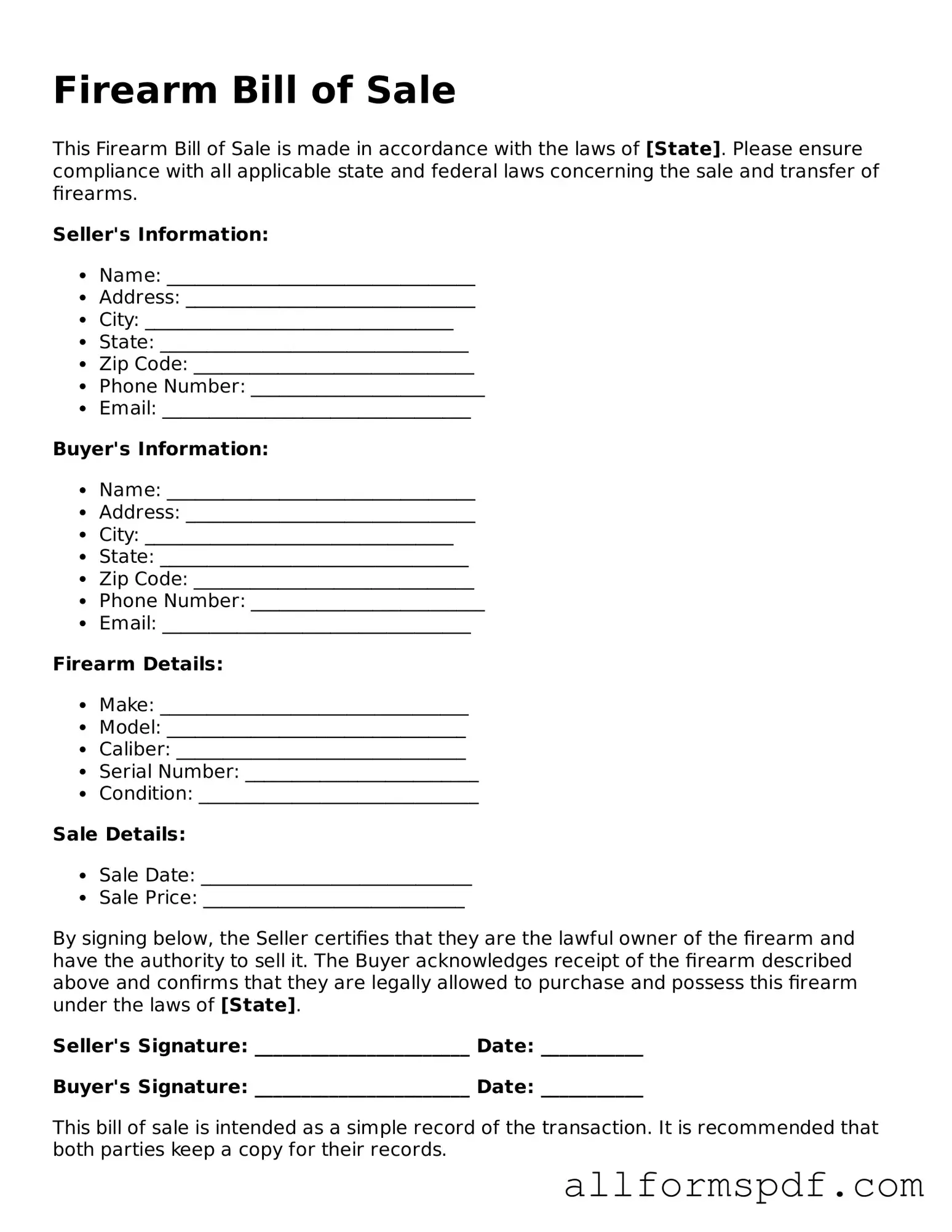 Printable Firearm Bill of Sale Form
