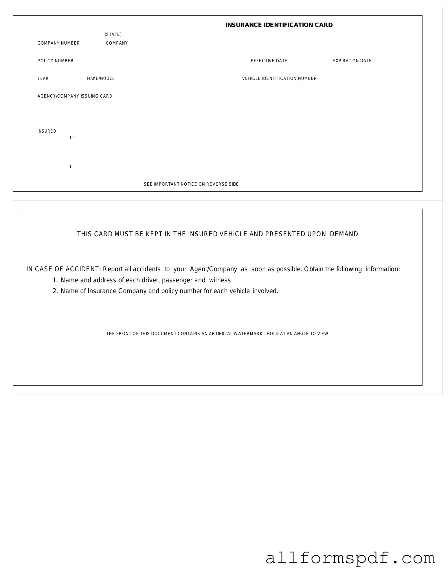 Fill Out Your Auto Insurance Card Form