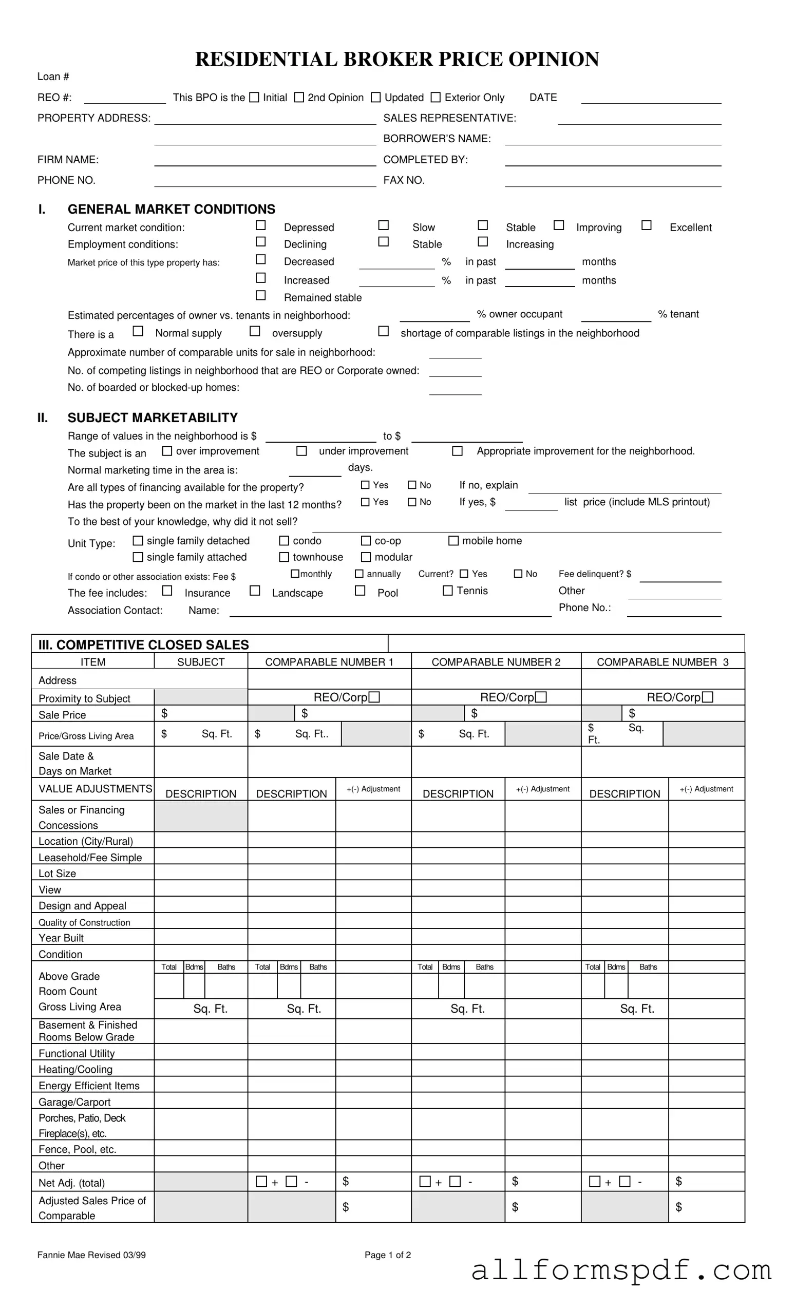 Fill Out Your Broker Price Opinion Form