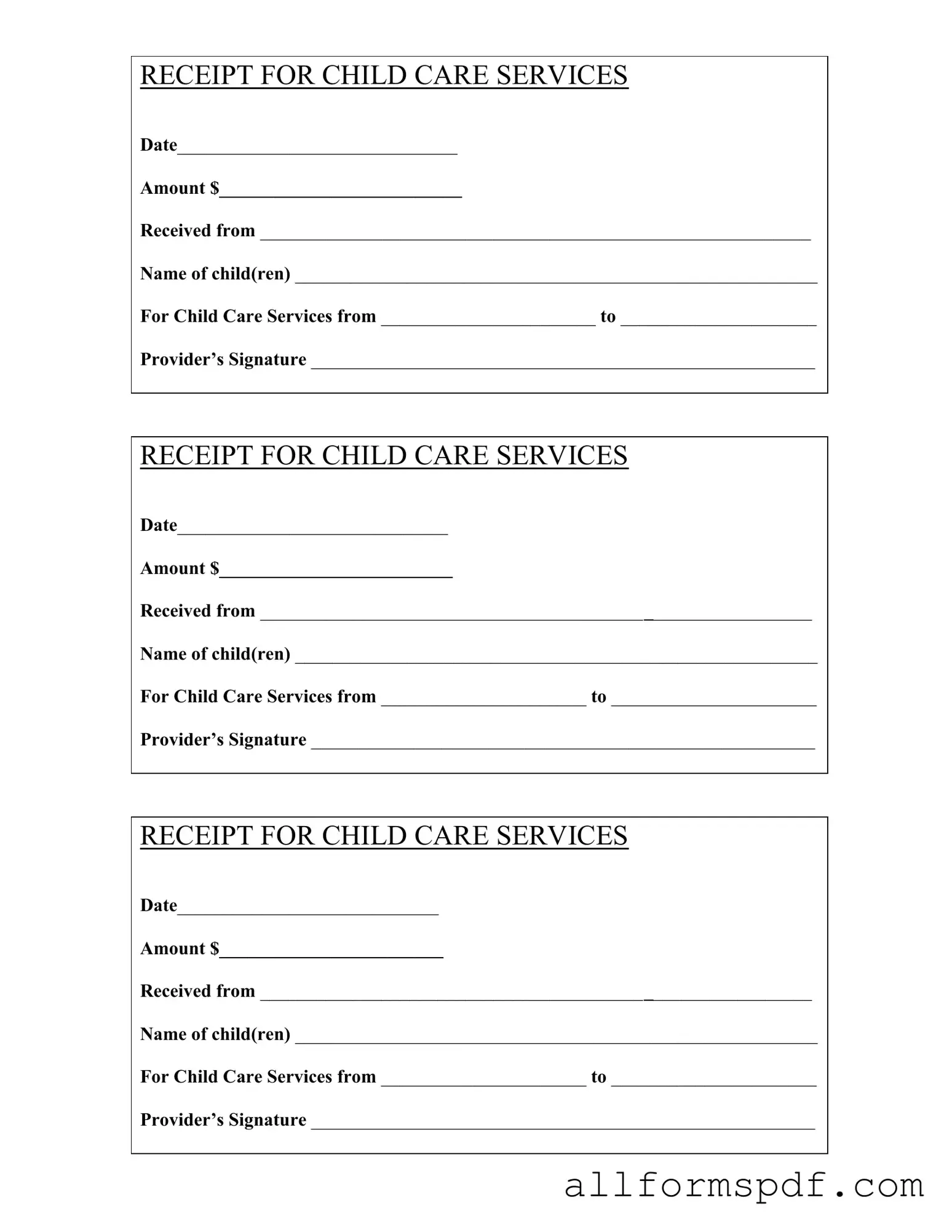 Fill Out Your Childcare Receipt Form