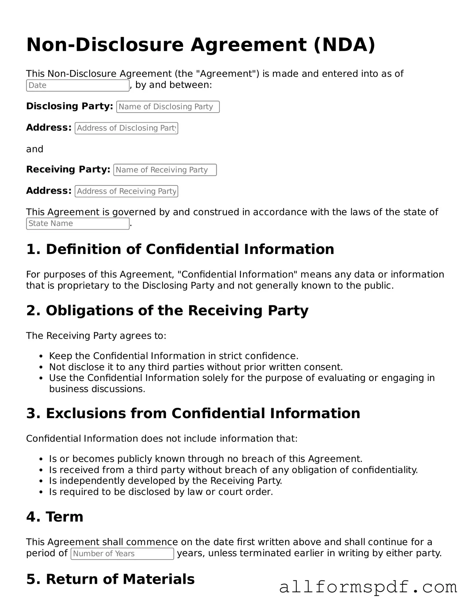 Printable Non-disclosure Agreement Form