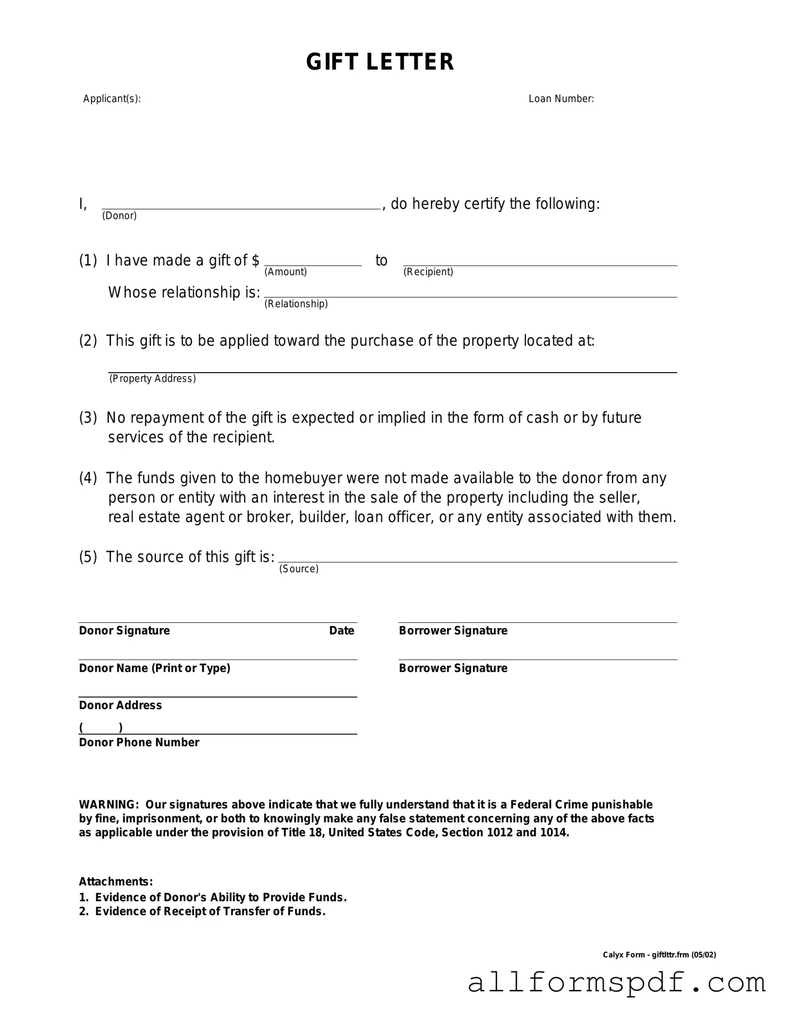 Fill Out Your Gift Letter Form