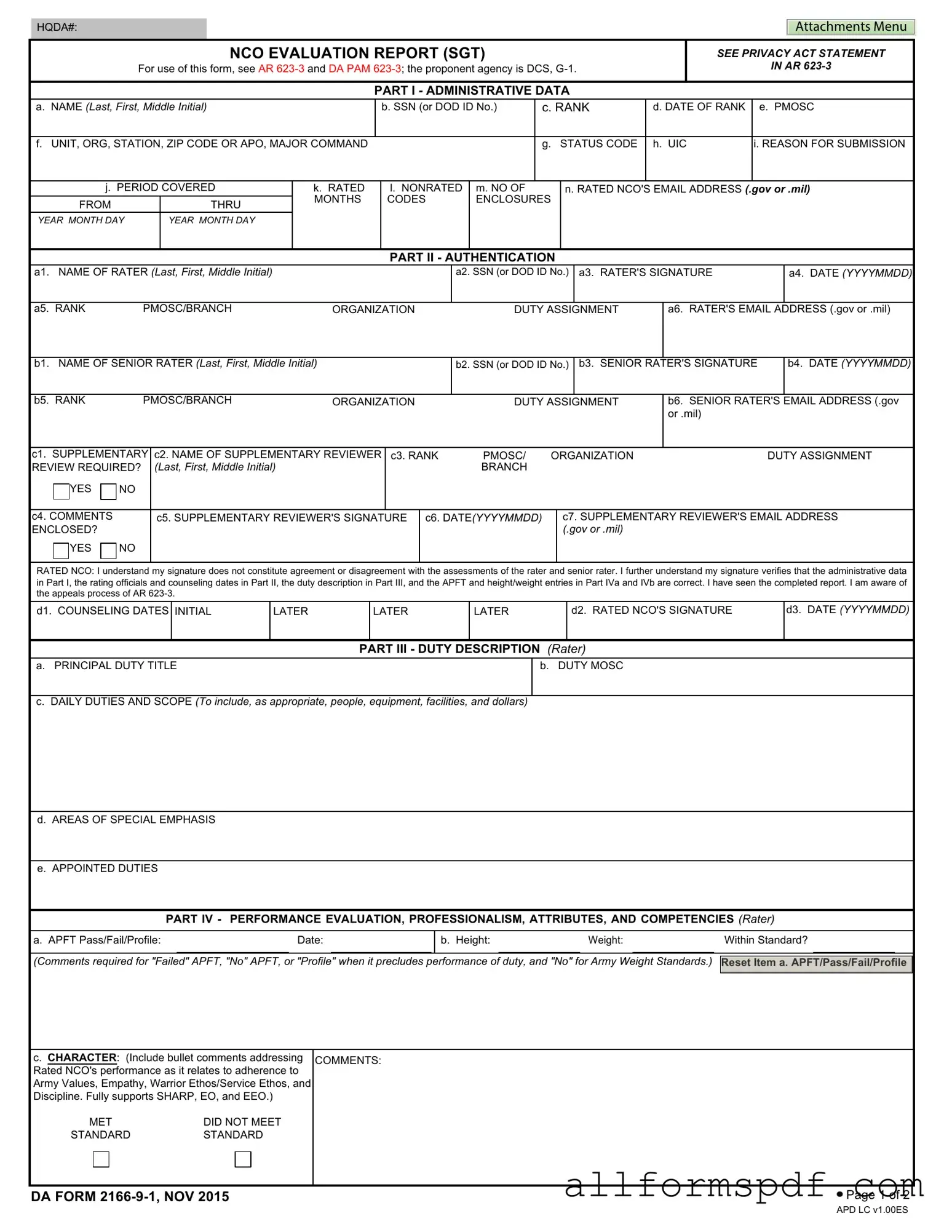 Fill Out Your Da 2166 9 1 Form