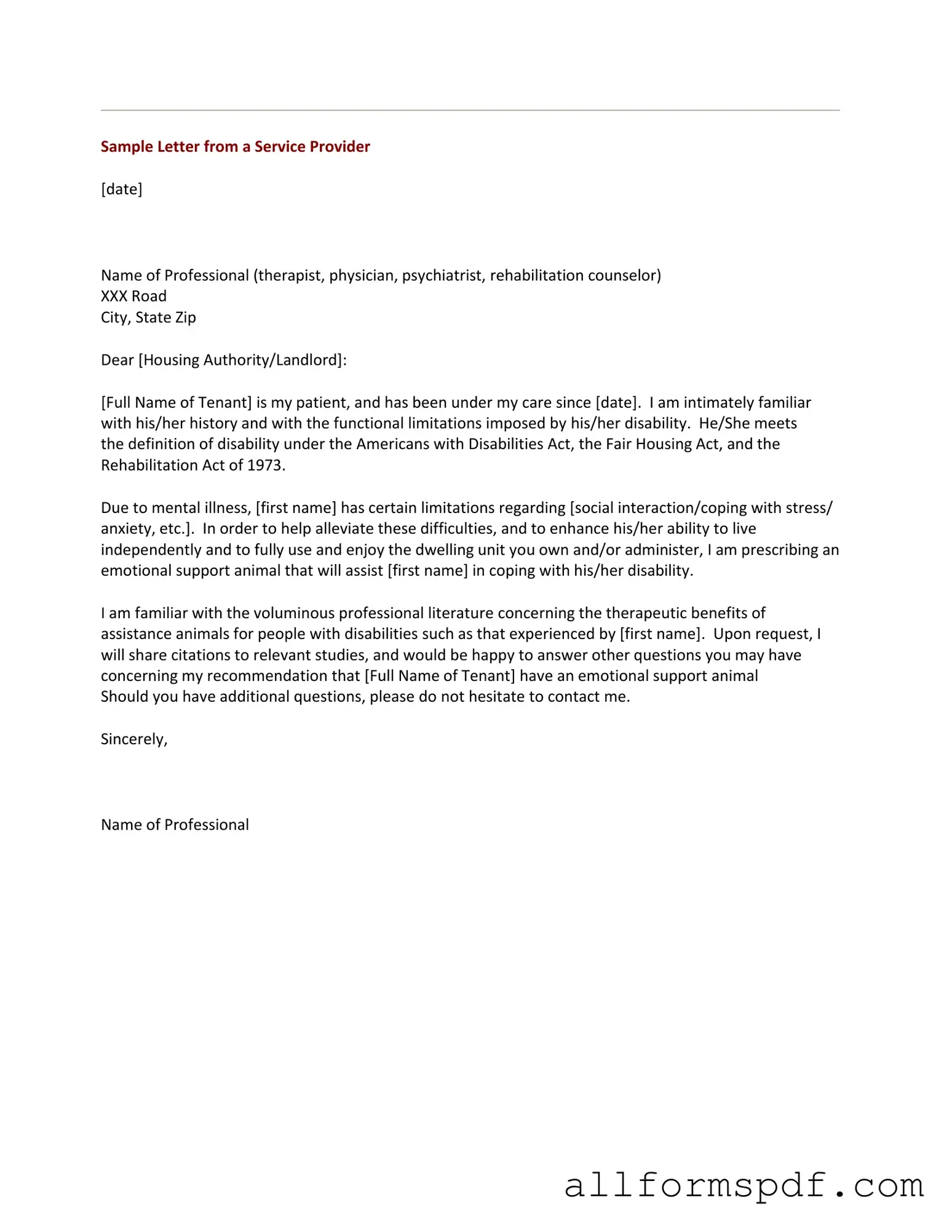 Fill Out Your Emotional Support Animal Letter Form