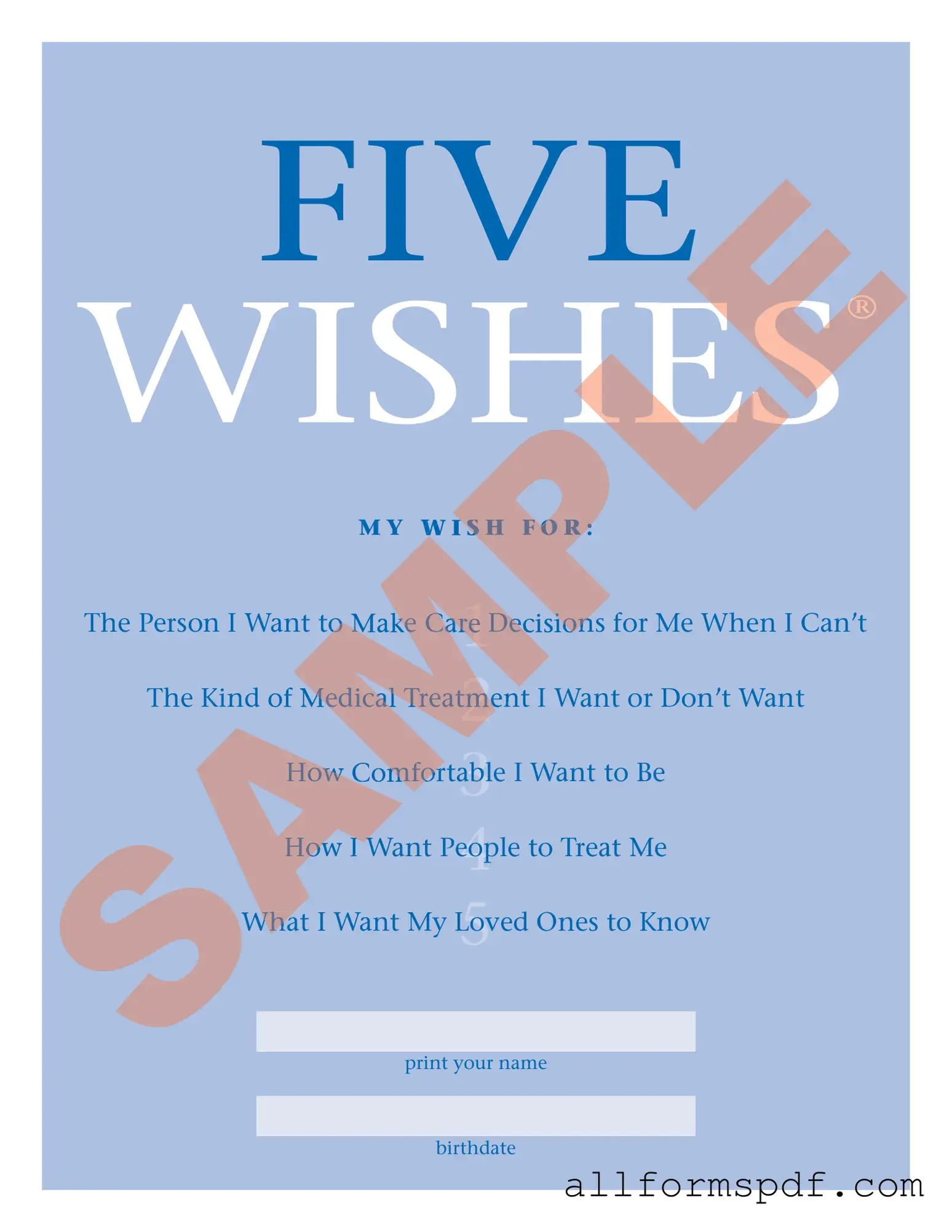 Fill Out Your 5 Wishes Document Form