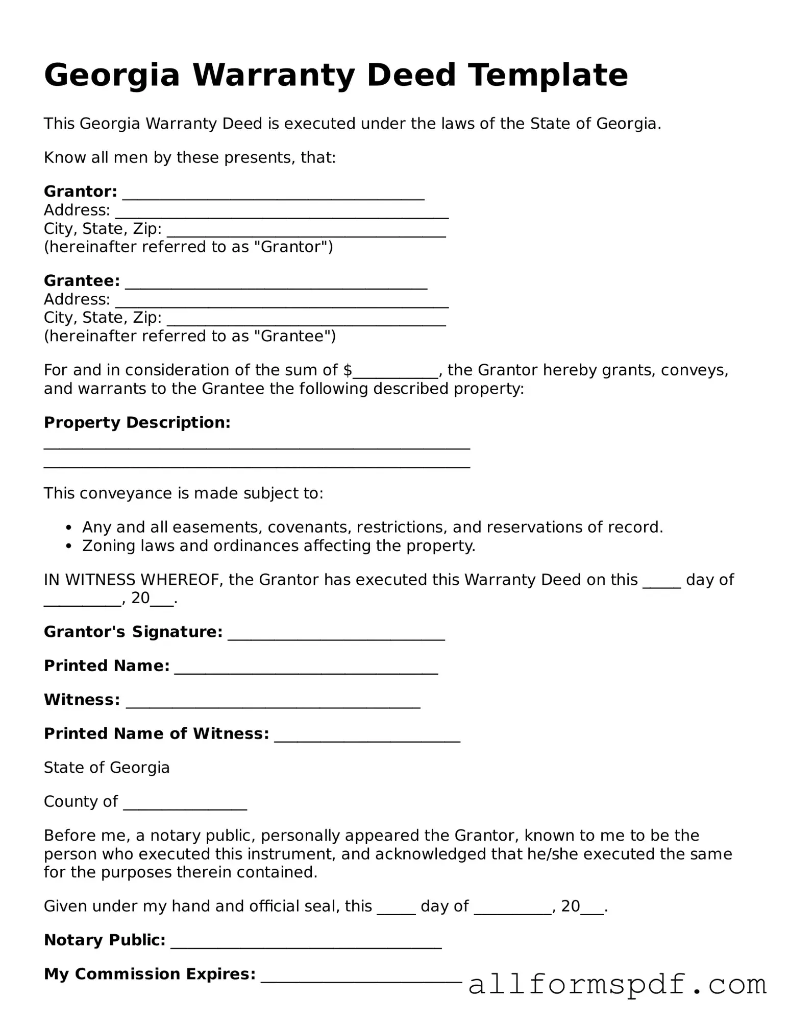 Fillable Deed Form for Georgia