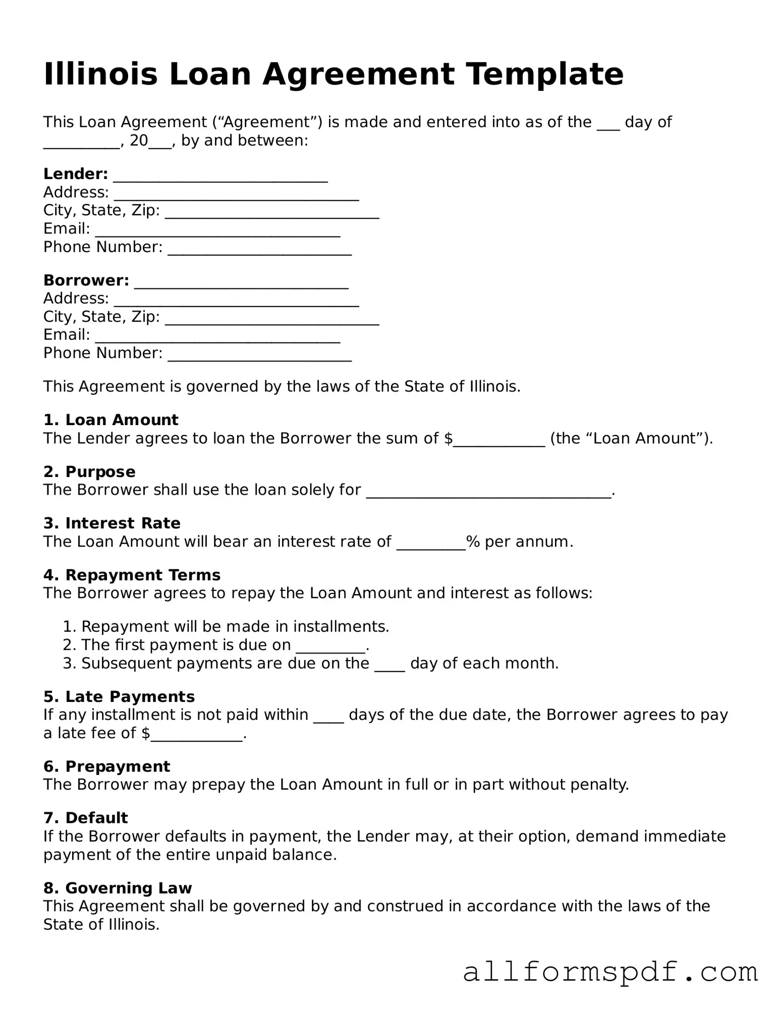 Fillable  Loan Agreement Form for Illinois