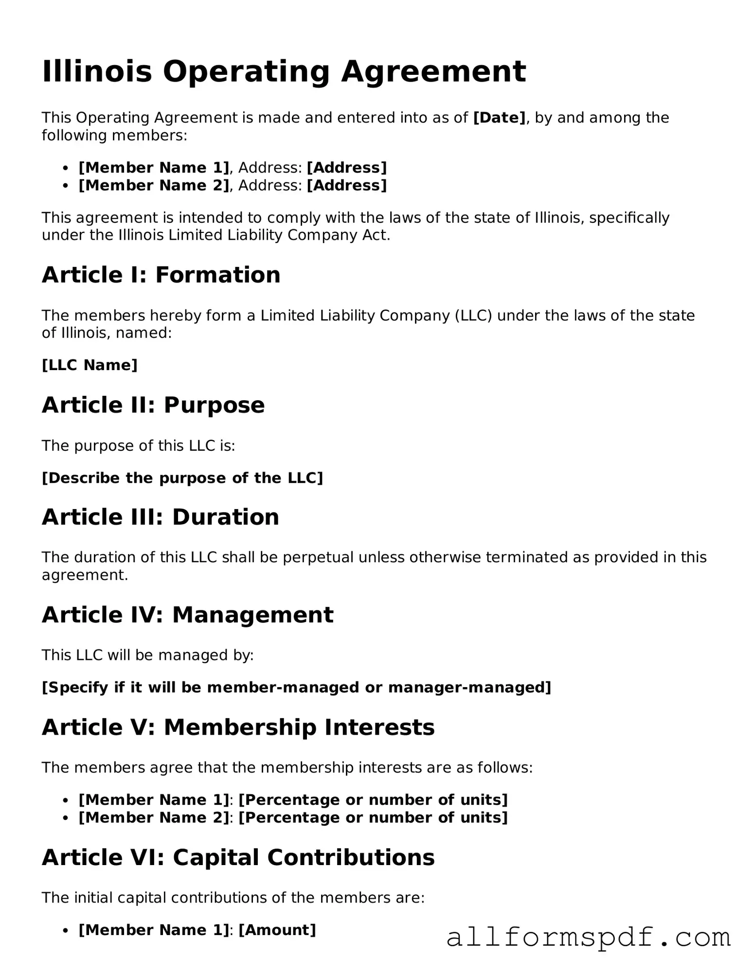 Fillable Operating Agreement Form for Illinois