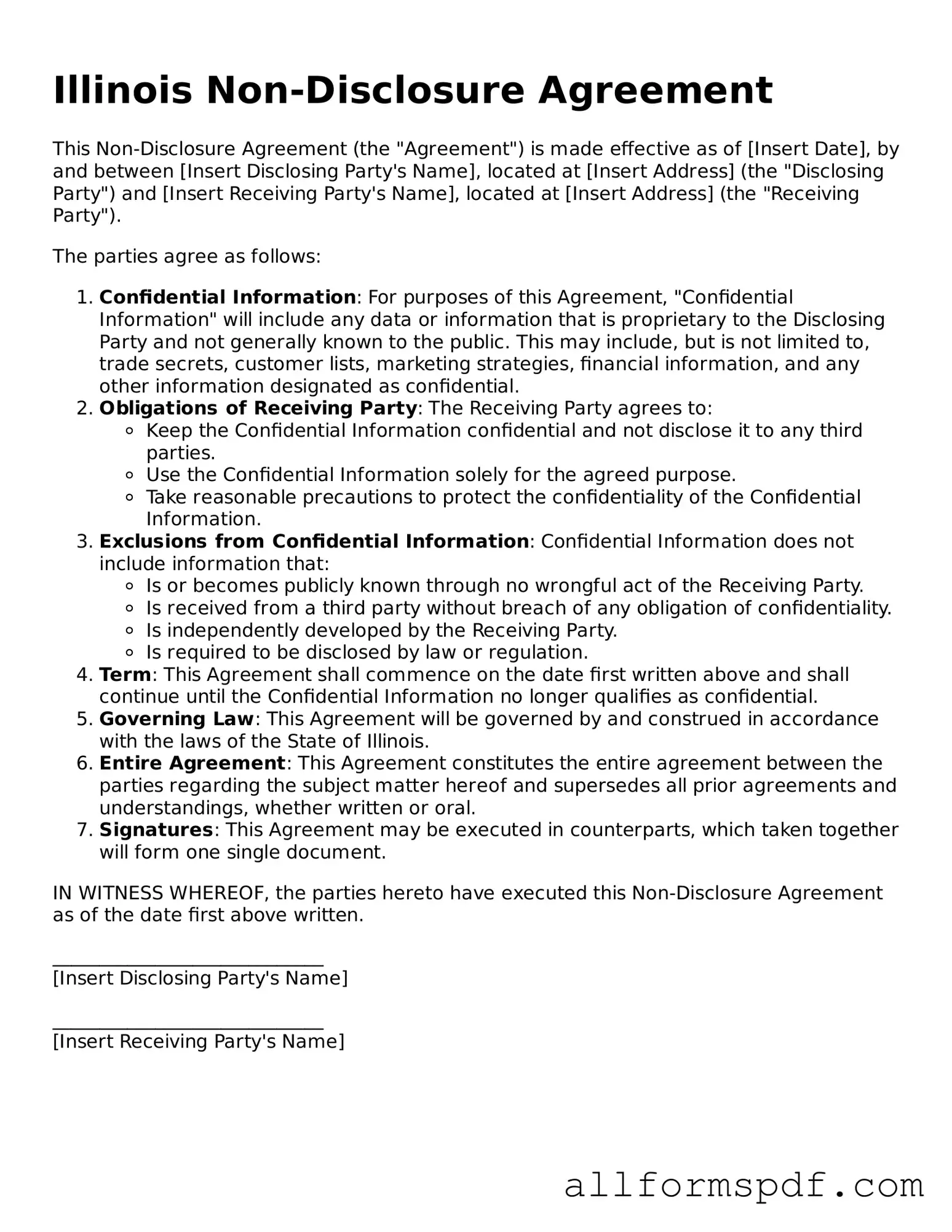 Fillable  Non-disclosure Agreement Form for Illinois