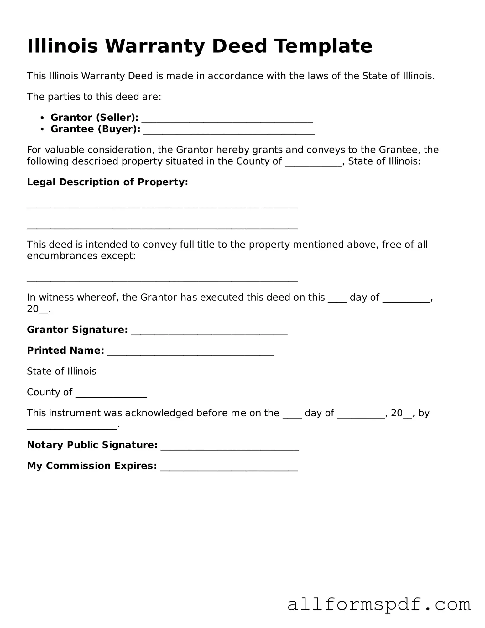 Fillable Deed Form for Illinois