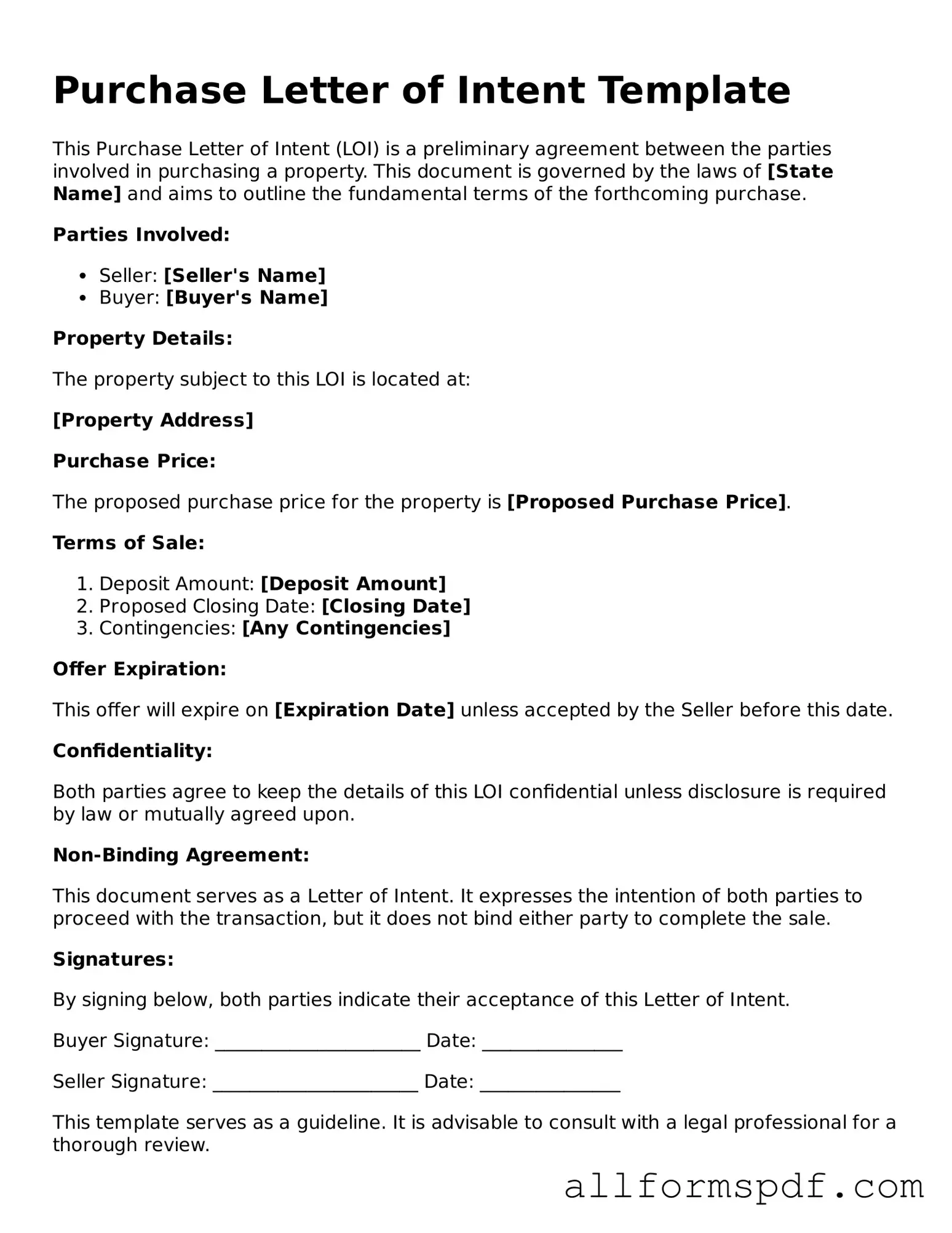 Printable Purchase Letter of Intent Form