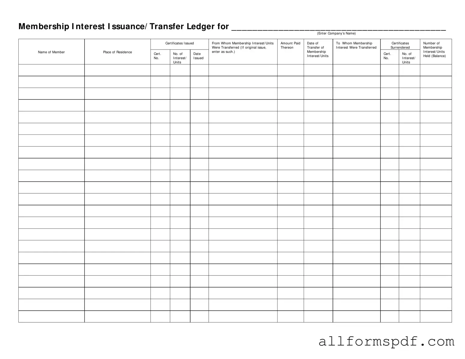 Fill Out Your Membership Ledger Form
