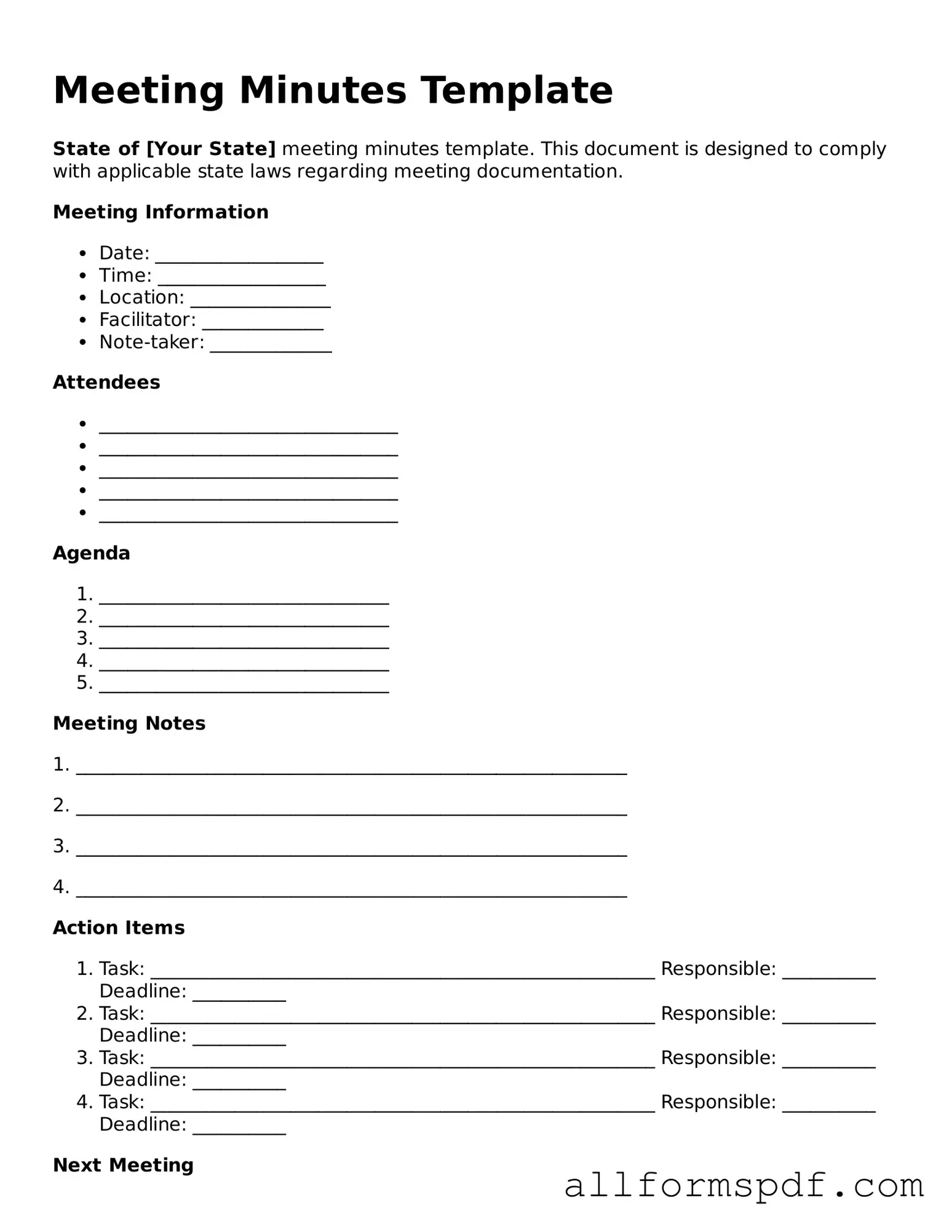 Printable Meeting Minutes Form