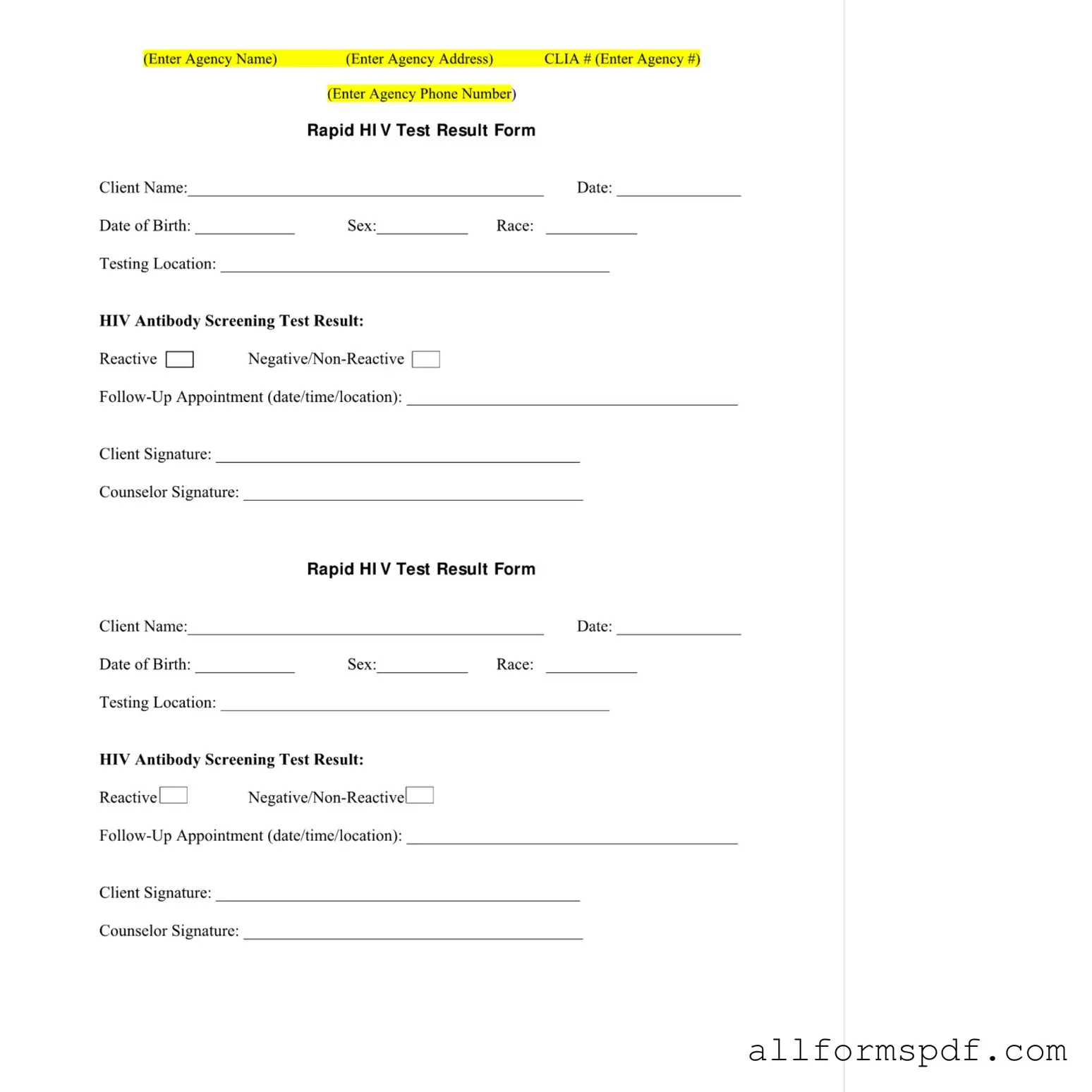 Fill Out Your Negative Hiv Test Form