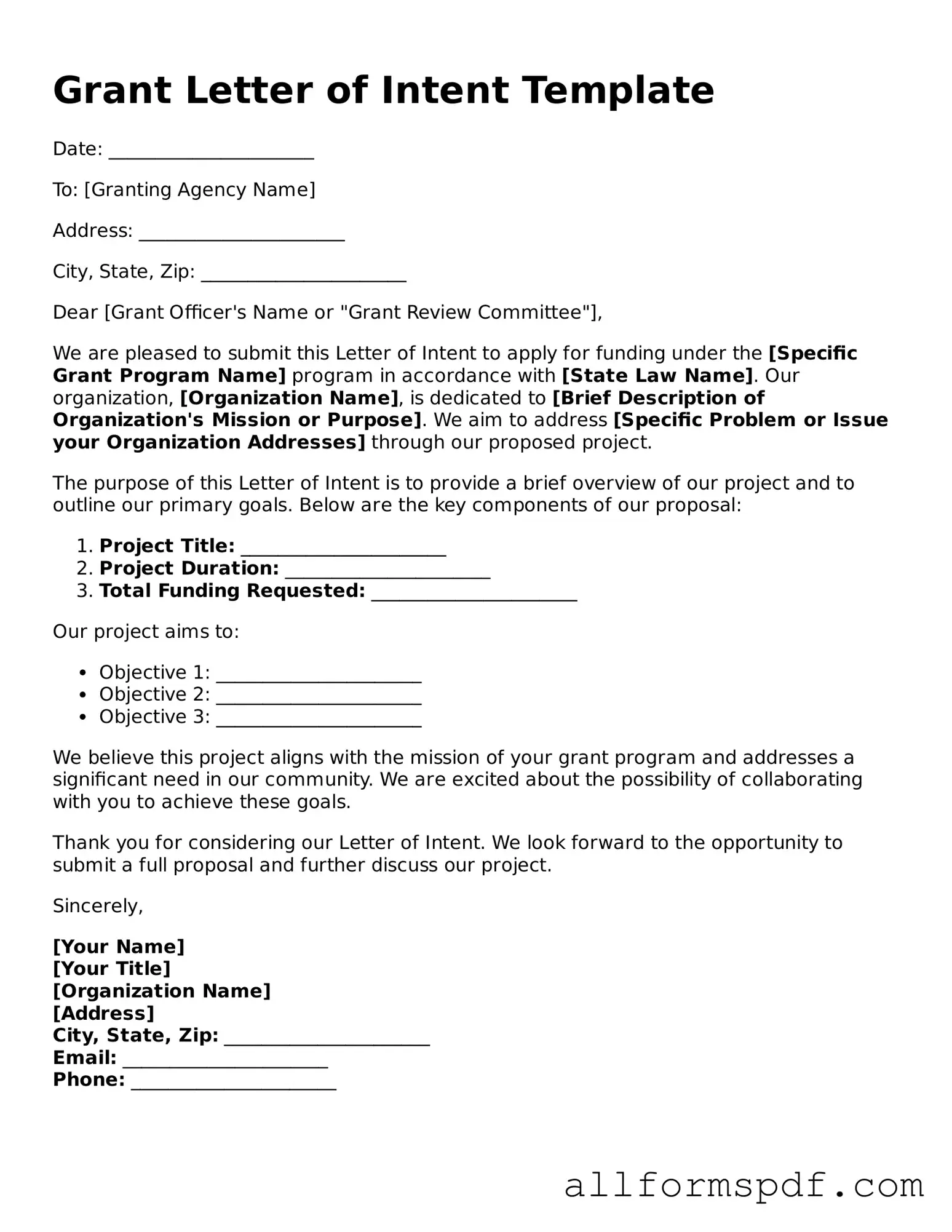 Printable Grant Letter of Intent Form