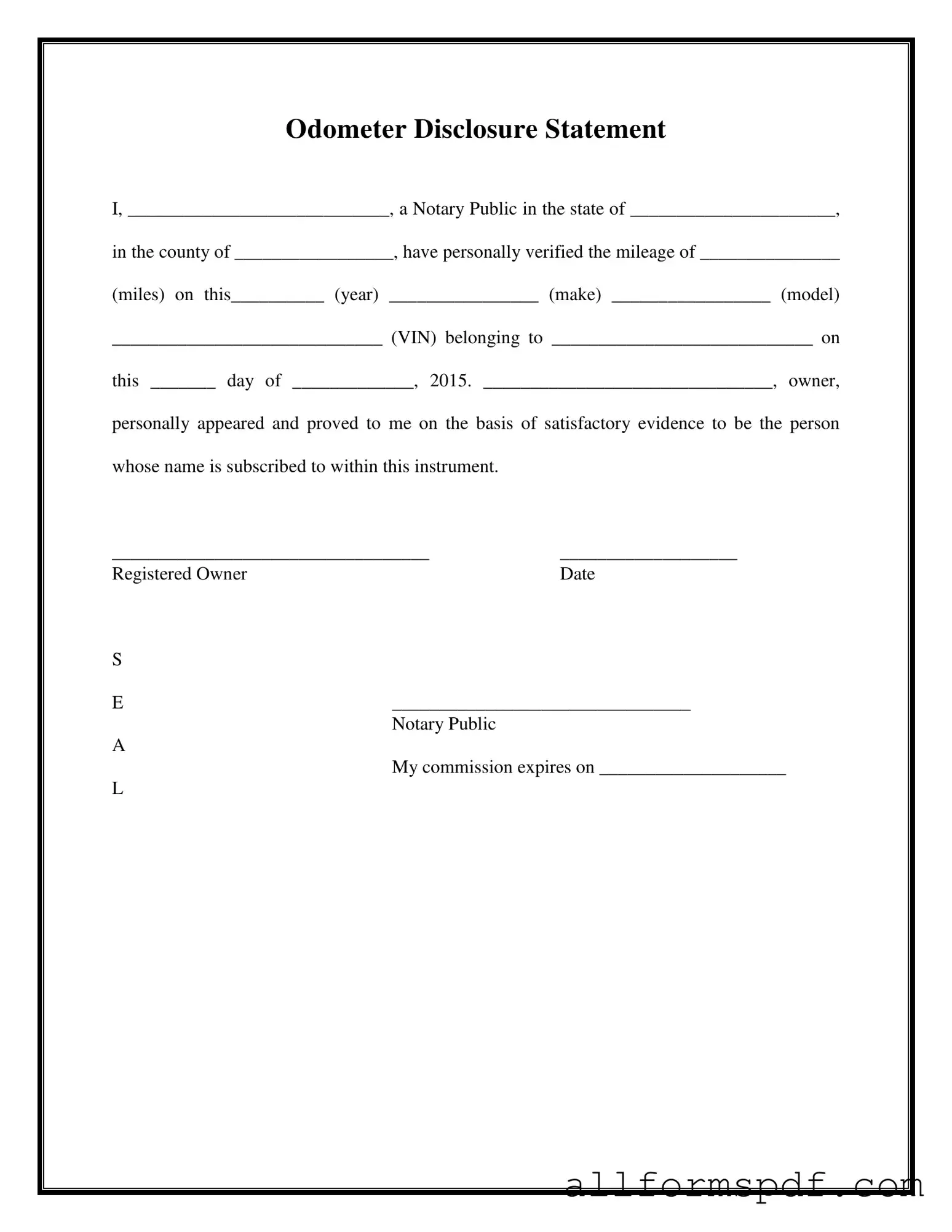 Fill Out Your Notarized Odometer Statement Form