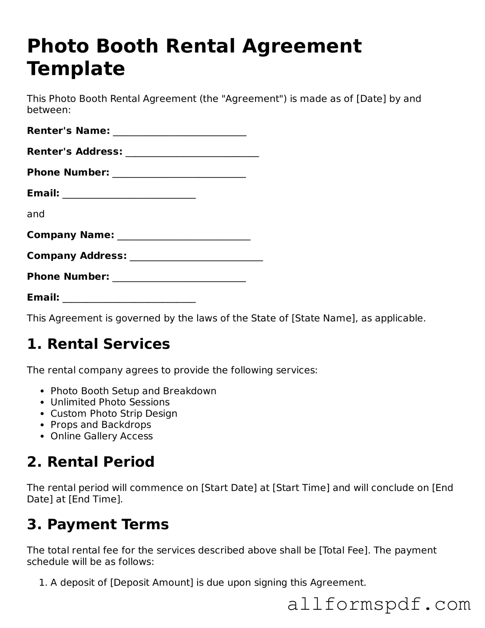 Printable Photo Booth Rental Agreement Form