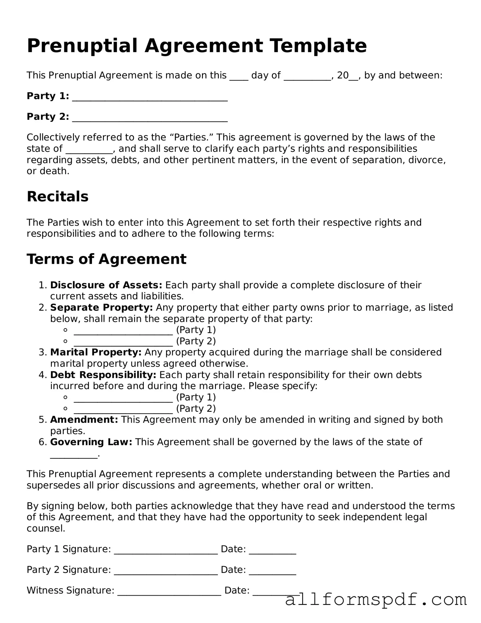 Printable Prenuptial Agreement Form