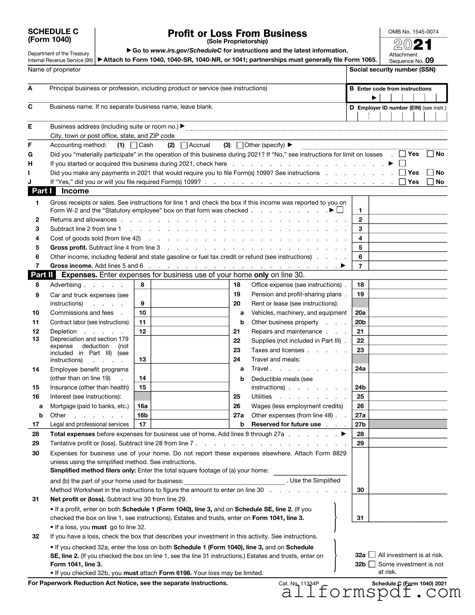 Fill Out Your IRS Schedule C 1040 Form