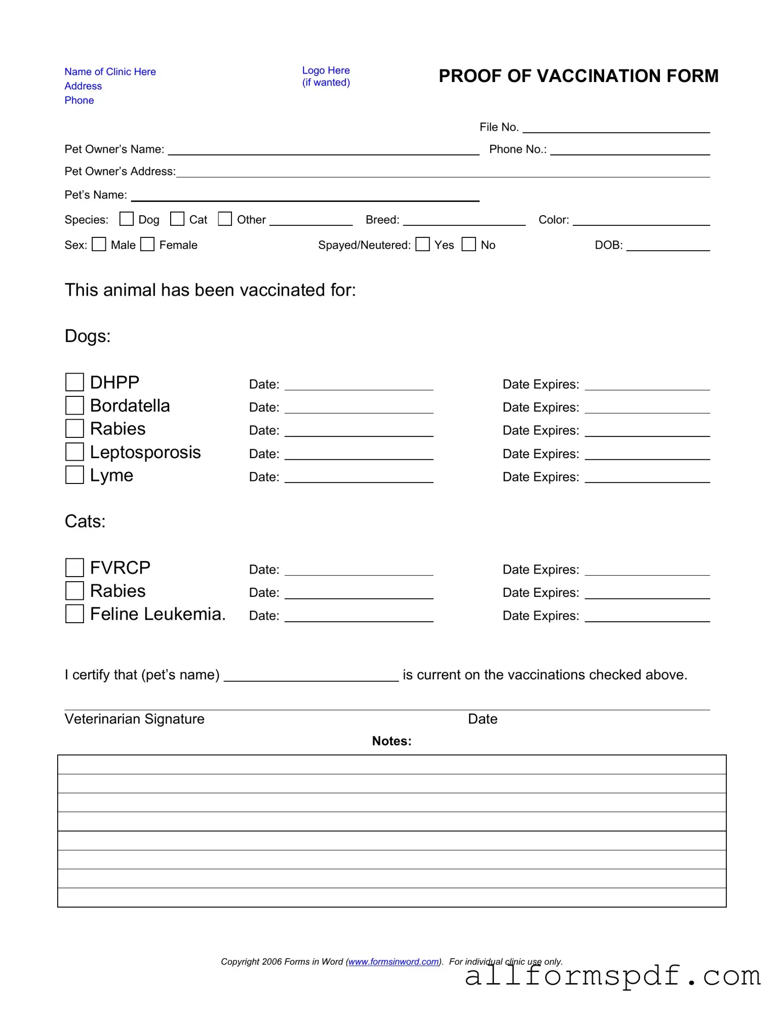 Fill Out Your Proof Of Vaccination Dog Form