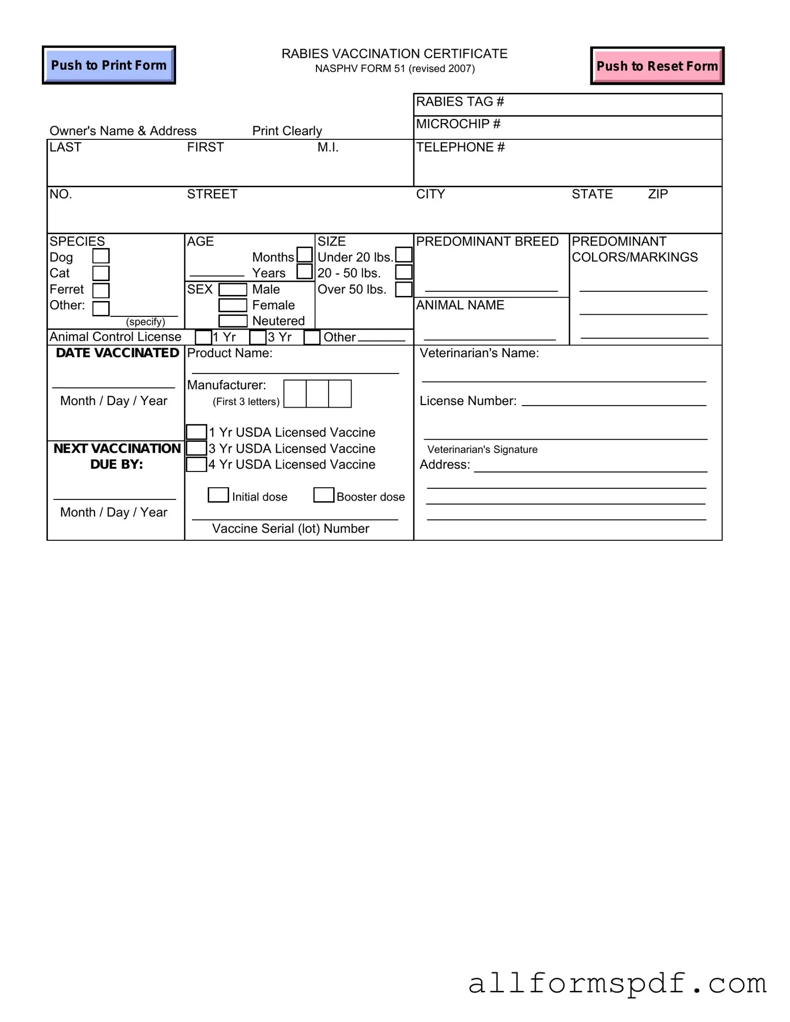Fill Out Your Rabies Certificate Form