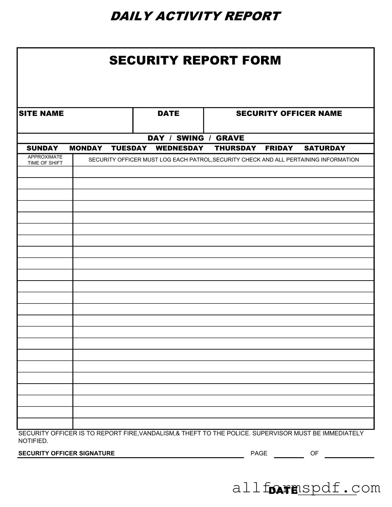 Fill Out Your Security Guard Daily Report Sample Form