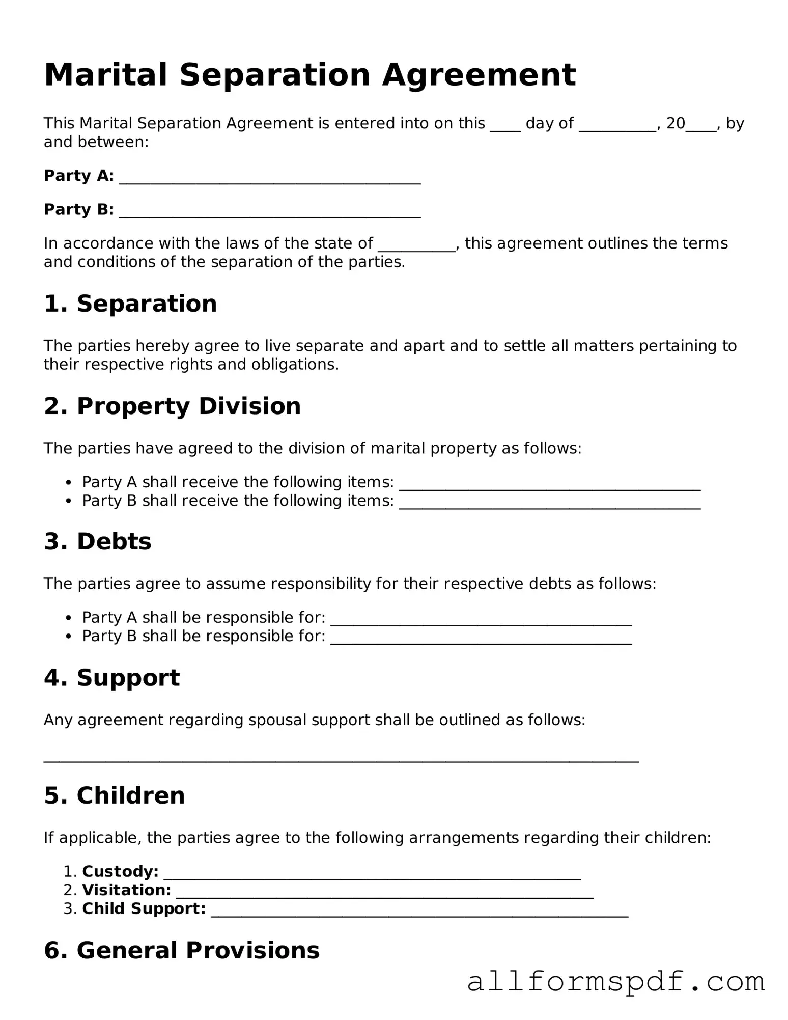 Printable Marital Separation Agreement Form