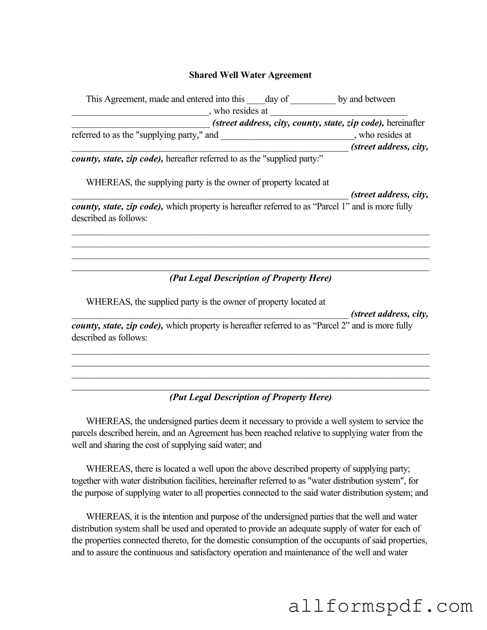 Fill Out Your Shared Well Agreement Form