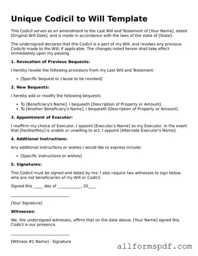 Printable Codicil to Will Form