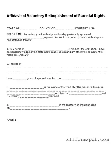 Fill Out Your Affidavit Parental Rights Form