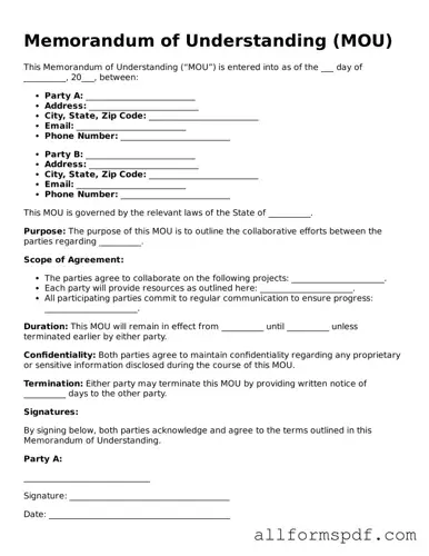 Printable Memorandum of Understanding Form