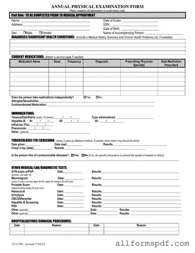 Fill Out Your Annual Physical Examination Form
