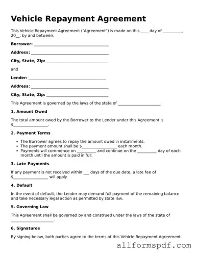Printable Vehicle Repayment Agreement Form