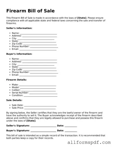 Printable Firearm Bill of Sale Form