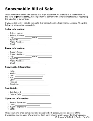 Printable Snowmobile Bill of Sale Form