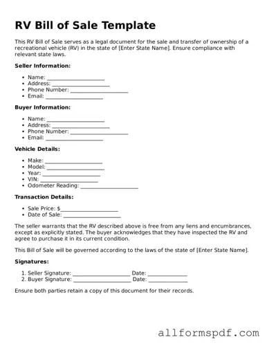 Printable RV Bill of Sale Form