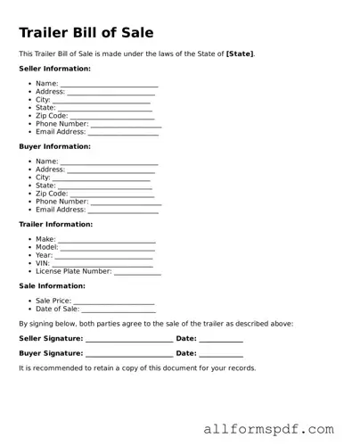 Printable Trailer Bill of Sale Form