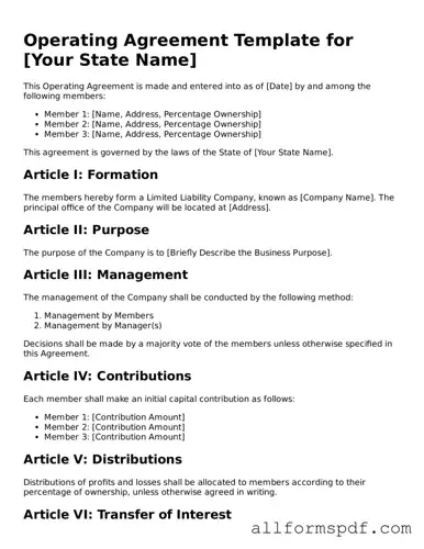 Printable Operating Agreement Form