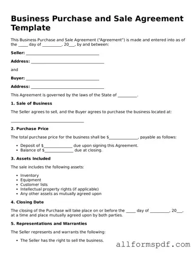 Printable Business Purchase and Sale Agreement Form