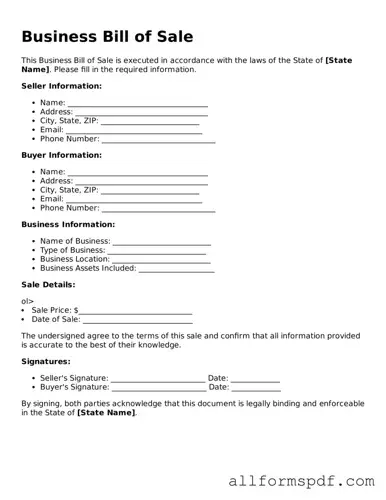 Printable Business Bill of Sale Form