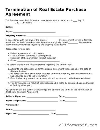 Printable Termination of Real Estate Purchase Agreement Form