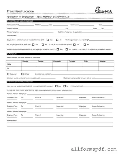 Fill Out Your Chick Fil A Job Application Form
