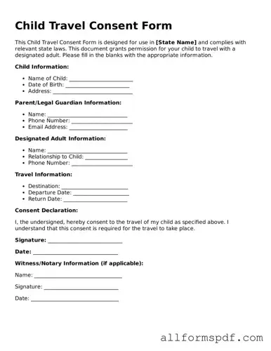 Printable Child Travel Consent Form Form