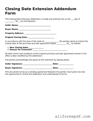 Printable Closing Date Extension Addendum Form Form