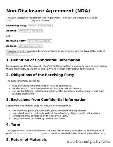 Printable Non-disclosure Agreement Form