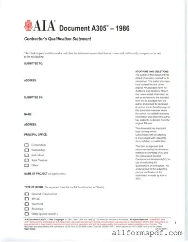 Fill Out Your AIA A305 Form