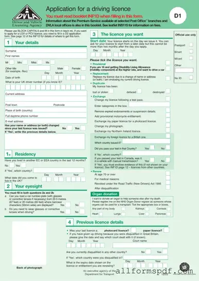 Fill Out Your D1 Dvla Form